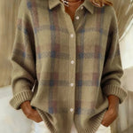 Evelyn | Women's Plaid Knit Button-Up Oversized Jacket Cardigan