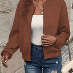Emma | Women's Quilted Zip-Up Bomber Jacket Textured Cropped