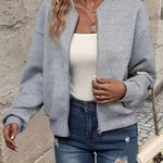 Emma | Women's Quilted Zip-Up Bomber Jacket Textured Cropped