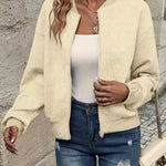 Emma | Women's Quilted Zip-Up Bomber Jacket Textured Cropped