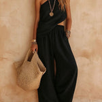 Pink One-shoulder Sleeveless Top And Pants Casual Set